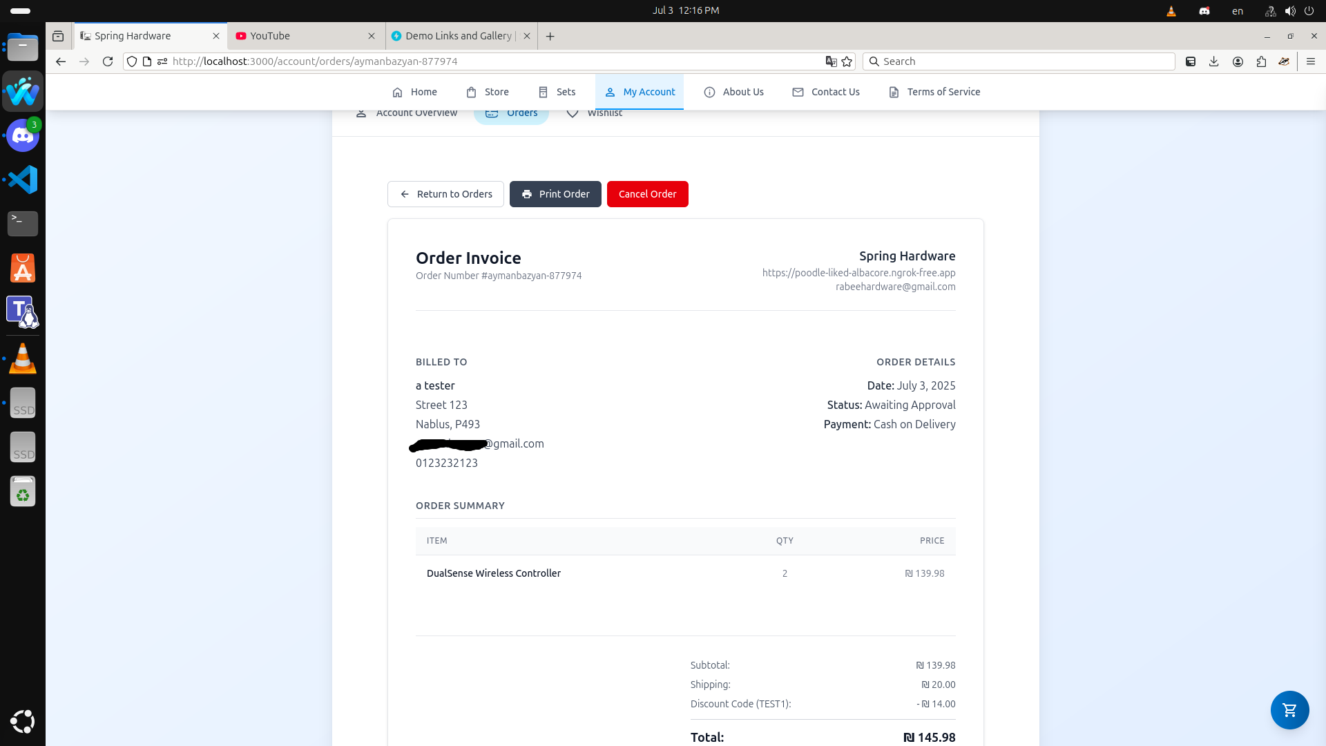 User Order Invoice