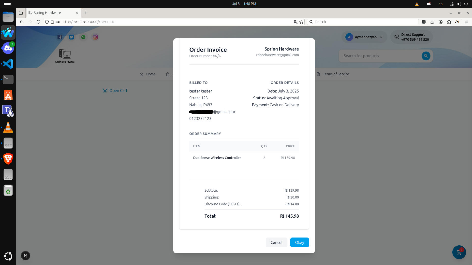 Order Confirmation Modal