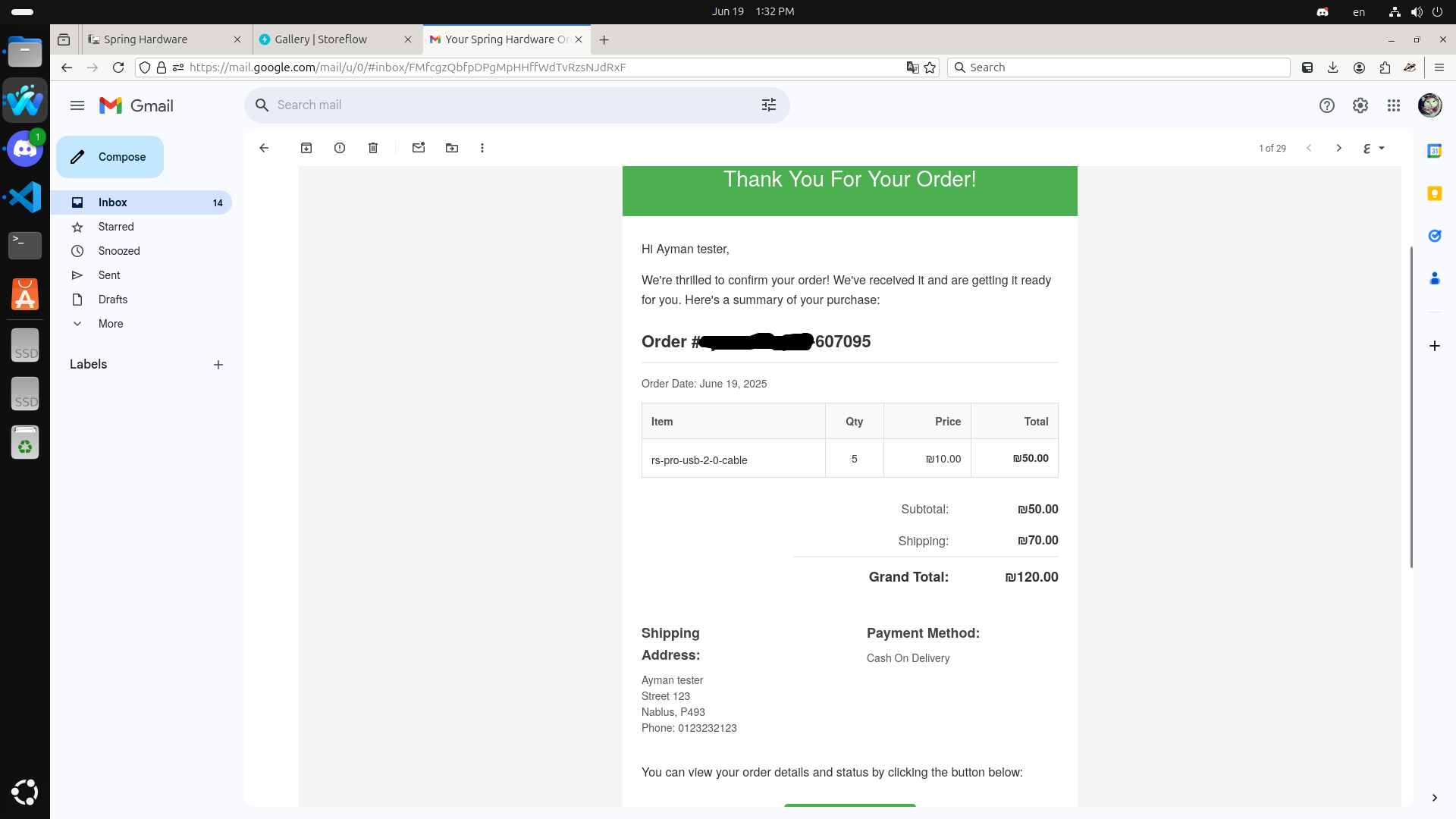 Order Confirmation Email