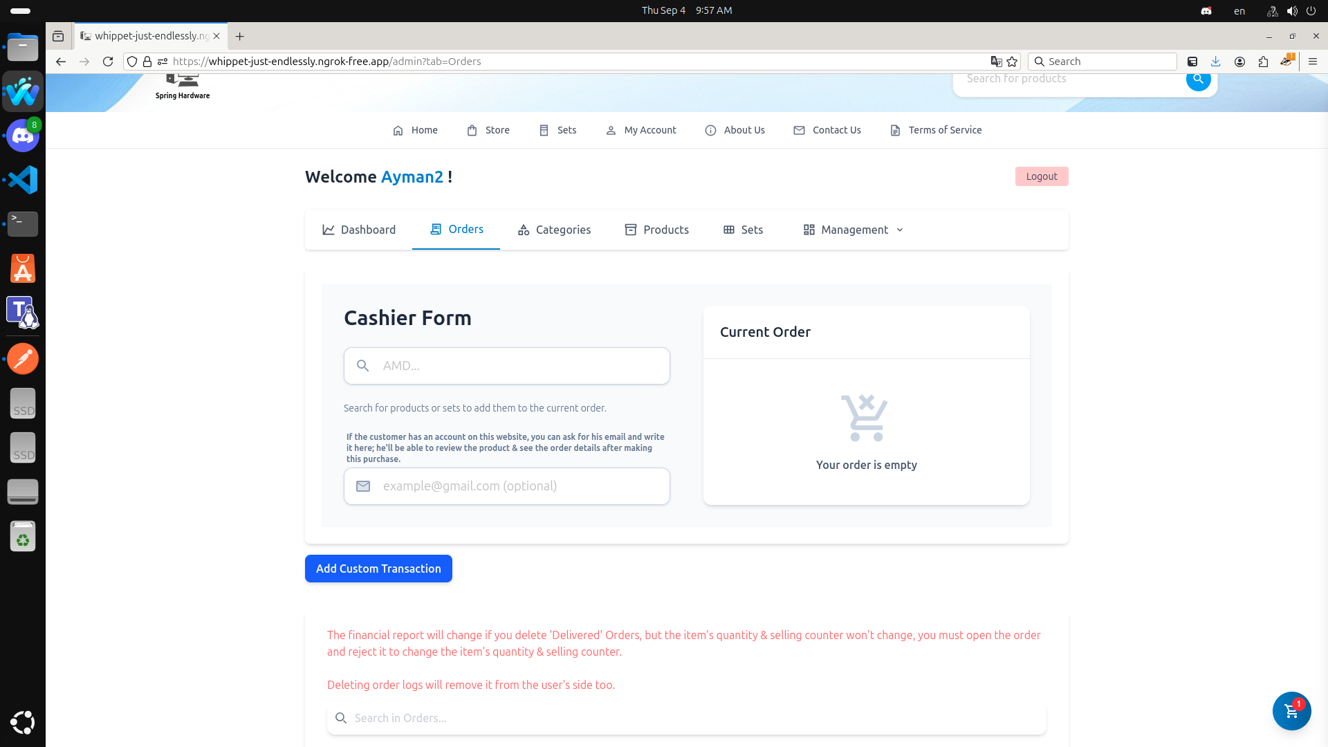 Admin: Cashier/POS Interface