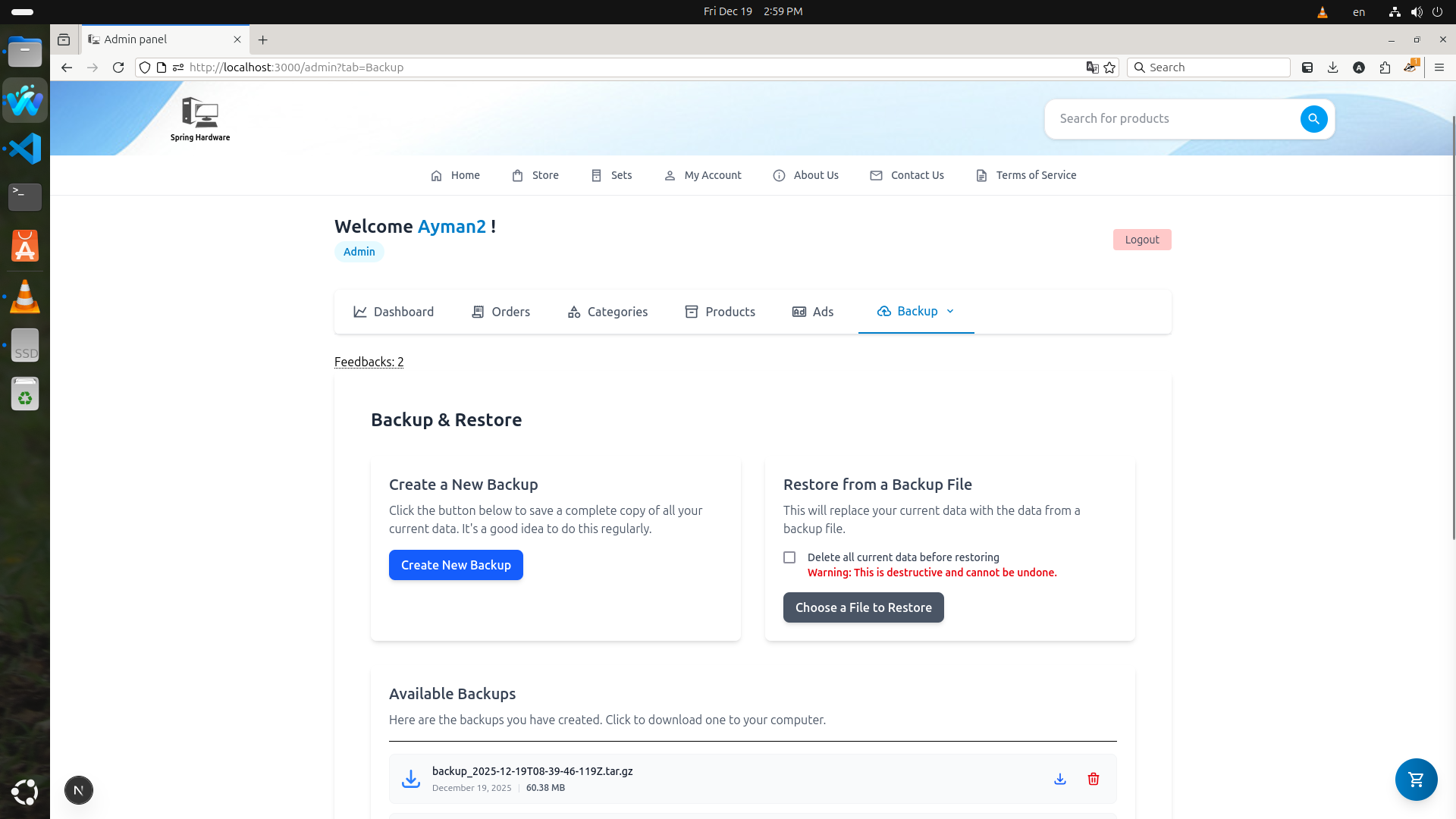 Admin: Backup Management